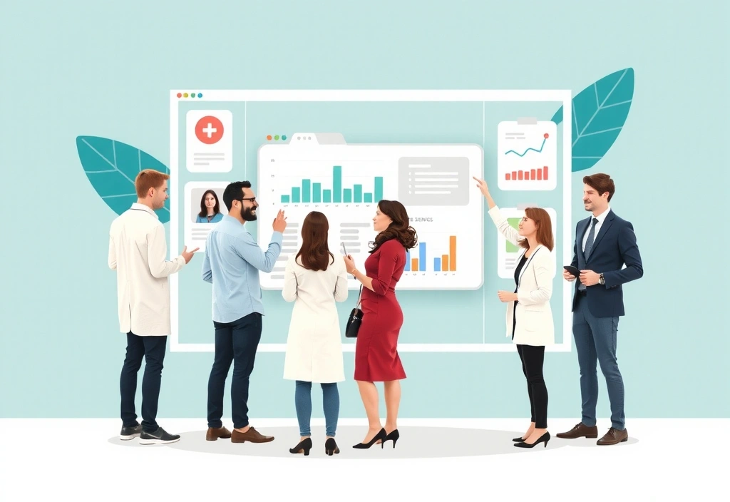 Oamenii colaborează la un proiect digital despre sănătate