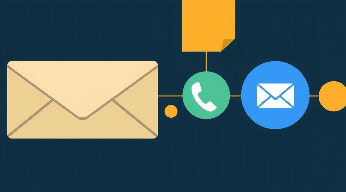 Imagine cu un plic și simboluri de contact, reprezentând comunicarea